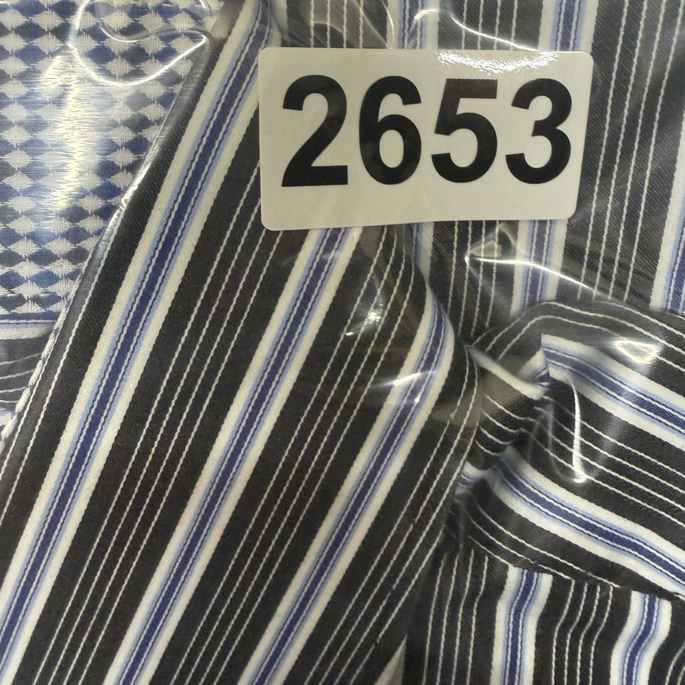 Bugatchi Button Up Shirt Mens L Black Blue Striped Shaped Fit Long Sleeve - Picture 6 of 9